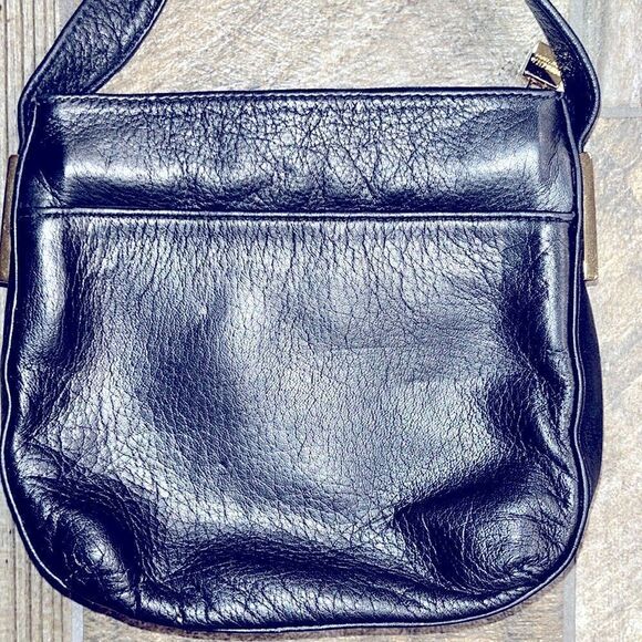 Vintage Perlina New York black leather crossbody 7.5”x 7”x21” adjustable strap. - Picture 7 of 12